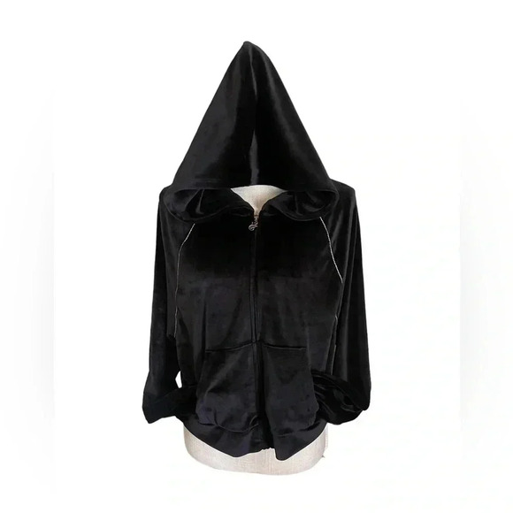Victoria’s Secret On Point Black Full Zip Velour Hoodie Women’s size Large - Picture 1 of 13